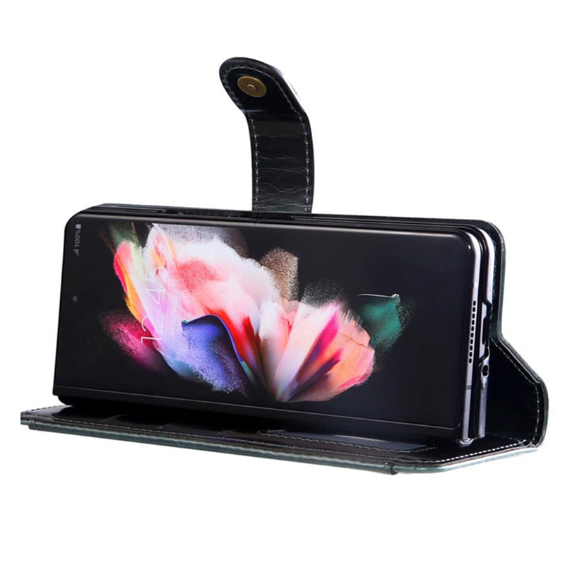For Samsung Galaxy Z Fold3 5G Waxy Texture Zipper Pocket PU Leather Case Stand Wallet Folio Flip Phone Cover
