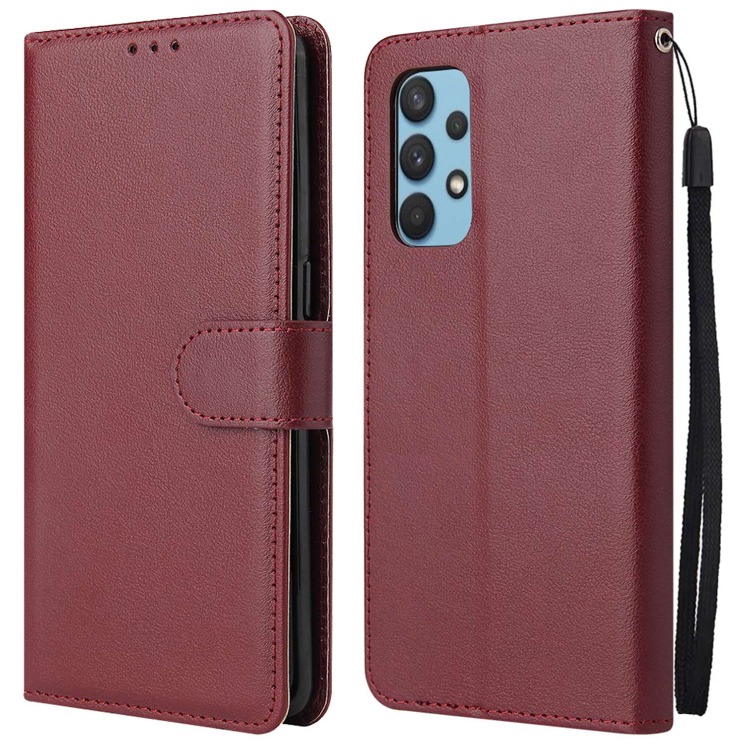 For Samsung Galaxy A13 4G / 5G / A04s 4G (164.7 x 76.7 x 9.1 mm) Scratch Proof Stand Cover, Folio Flip PU Leather Wallet Cell Phone Case with Lanyard