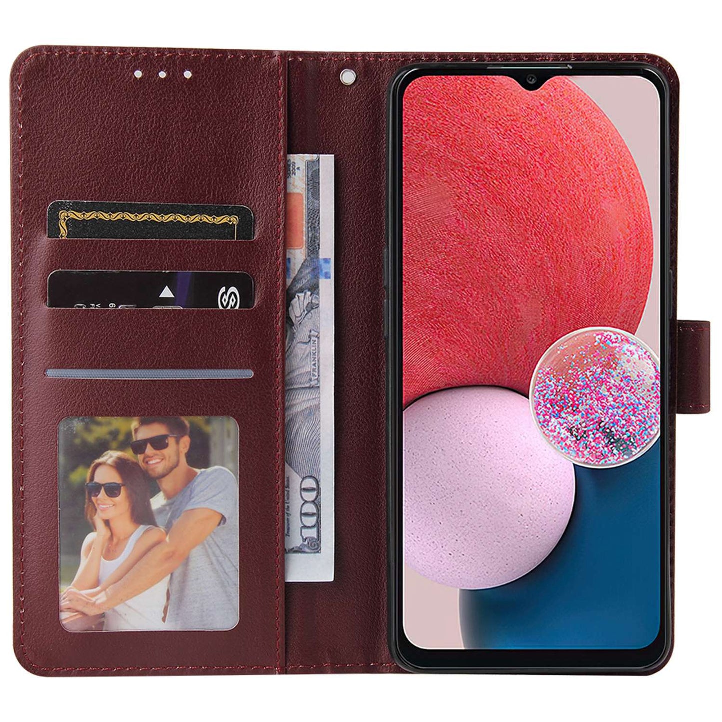 For Samsung Galaxy A13 4G / 5G / A04s 4G (164.7 x 76.7 x 9.1 mm) Scratch Proof Stand Cover, Folio Flip PU Leather Wallet Cell Phone Case with Lanyard