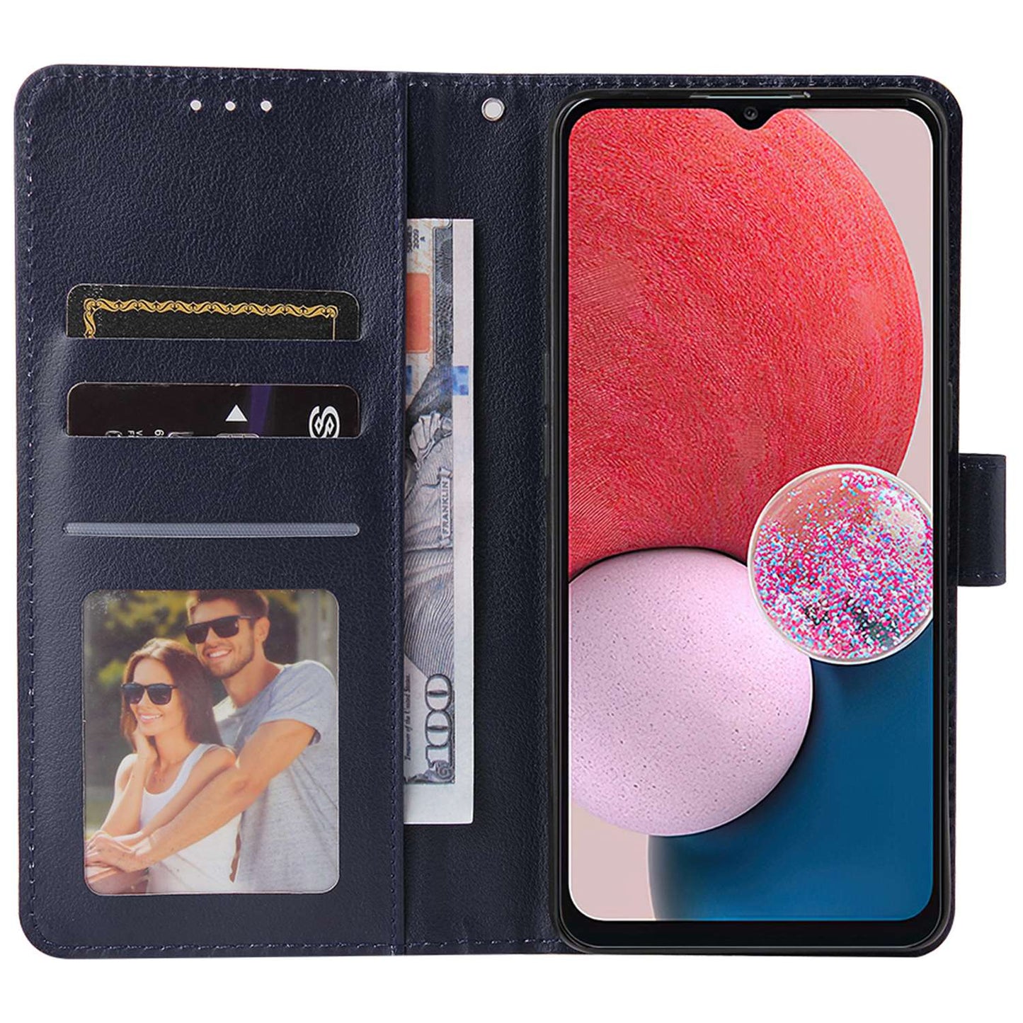 For Samsung Galaxy A13 4G / 5G / A04s 4G (164.7 x 76.7 x 9.1 mm) Scratch Proof Stand Cover, Folio Flip PU Leather Wallet Cell Phone Case with Lanyard
