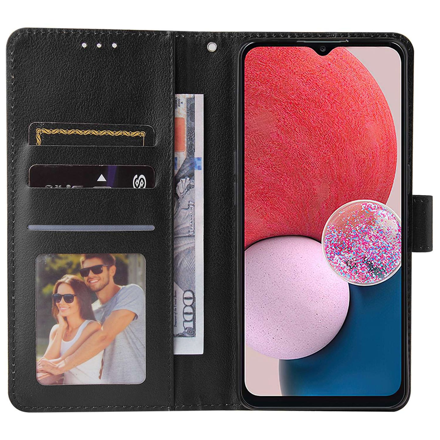 For Samsung Galaxy A13 4G / 5G / A04s 4G (164.7 x 76.7 x 9.1 mm) Scratch Proof Stand Cover, Folio Flip PU Leather Wallet Cell Phone Case with Lanyard