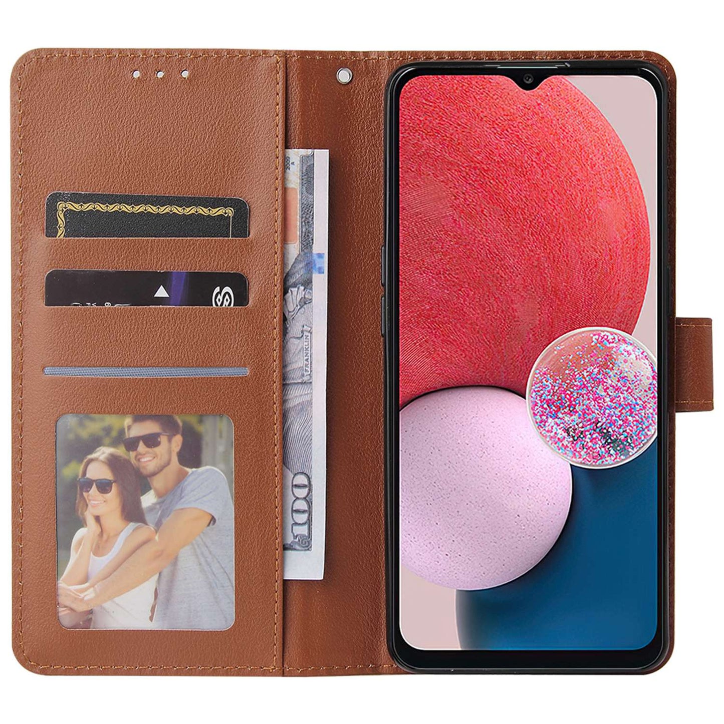 For Samsung Galaxy A13 4G / 5G / A04s 4G (164.7 x 76.7 x 9.1 mm) Scratch Proof Stand Cover, Folio Flip PU Leather Wallet Cell Phone Case with Lanyard