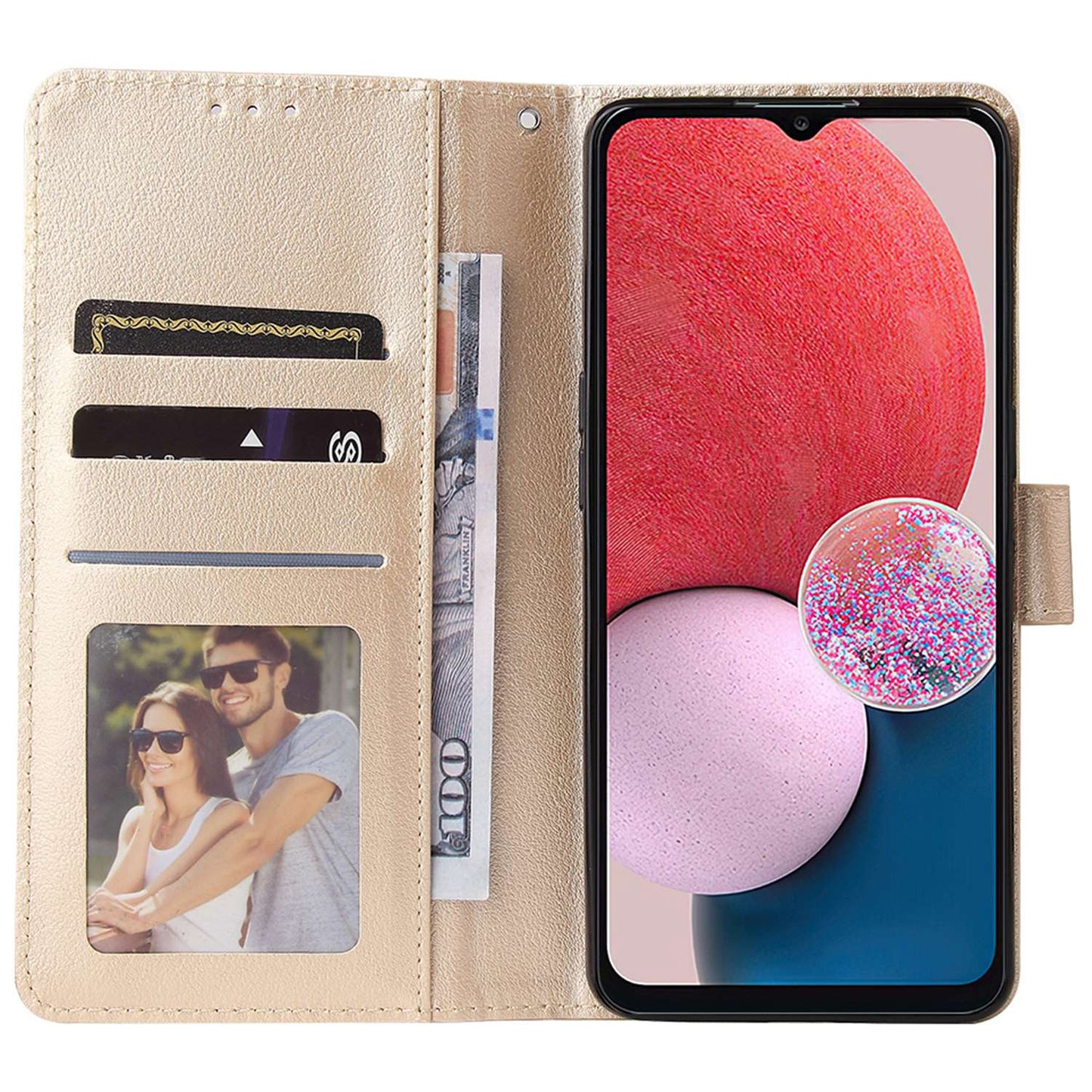 For Samsung Galaxy A13 4G / 5G / A04s 4G (164.7 x 76.7 x 9.1 mm) Scratch Proof Stand Cover, Folio Flip PU Leather Wallet Cell Phone Case with Lanyard