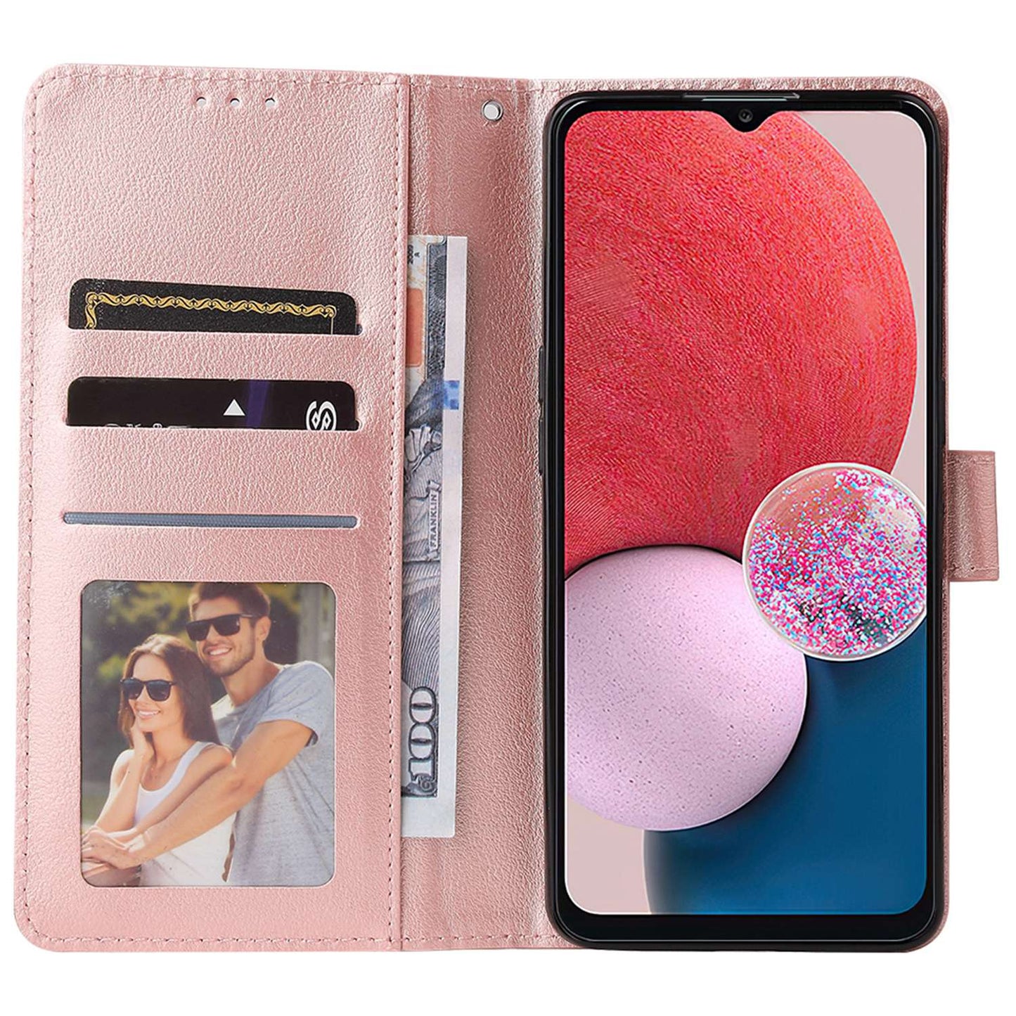 For Samsung Galaxy A13 4G / 5G / A04s 4G (164.7 x 76.7 x 9.1 mm) Scratch Proof Stand Cover, Folio Flip PU Leather Wallet Cell Phone Case with Lanyard