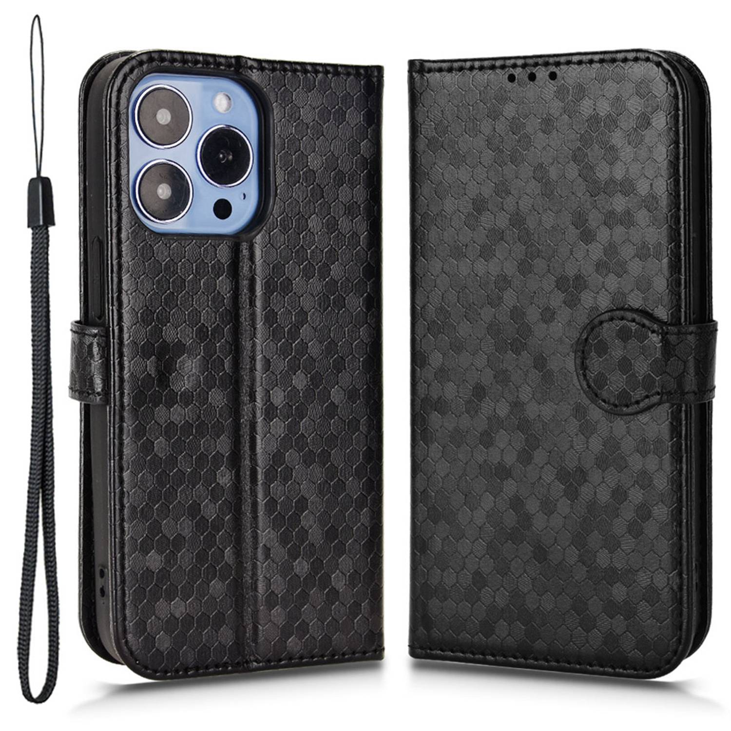 For iPhone 13 Pro 6.1 inch Anti-scratch Imprinted Dot Pattern PU Leather Phone Case Wallet Stand Flip Phone Shell Bag