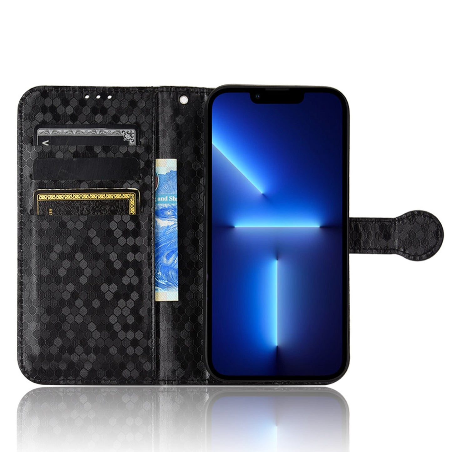 For iPhone 13 Pro 6.1 inch Anti-scratch Imprinted Dot Pattern PU Leather Phone Case Wallet Stand Flip Phone Shell Bag