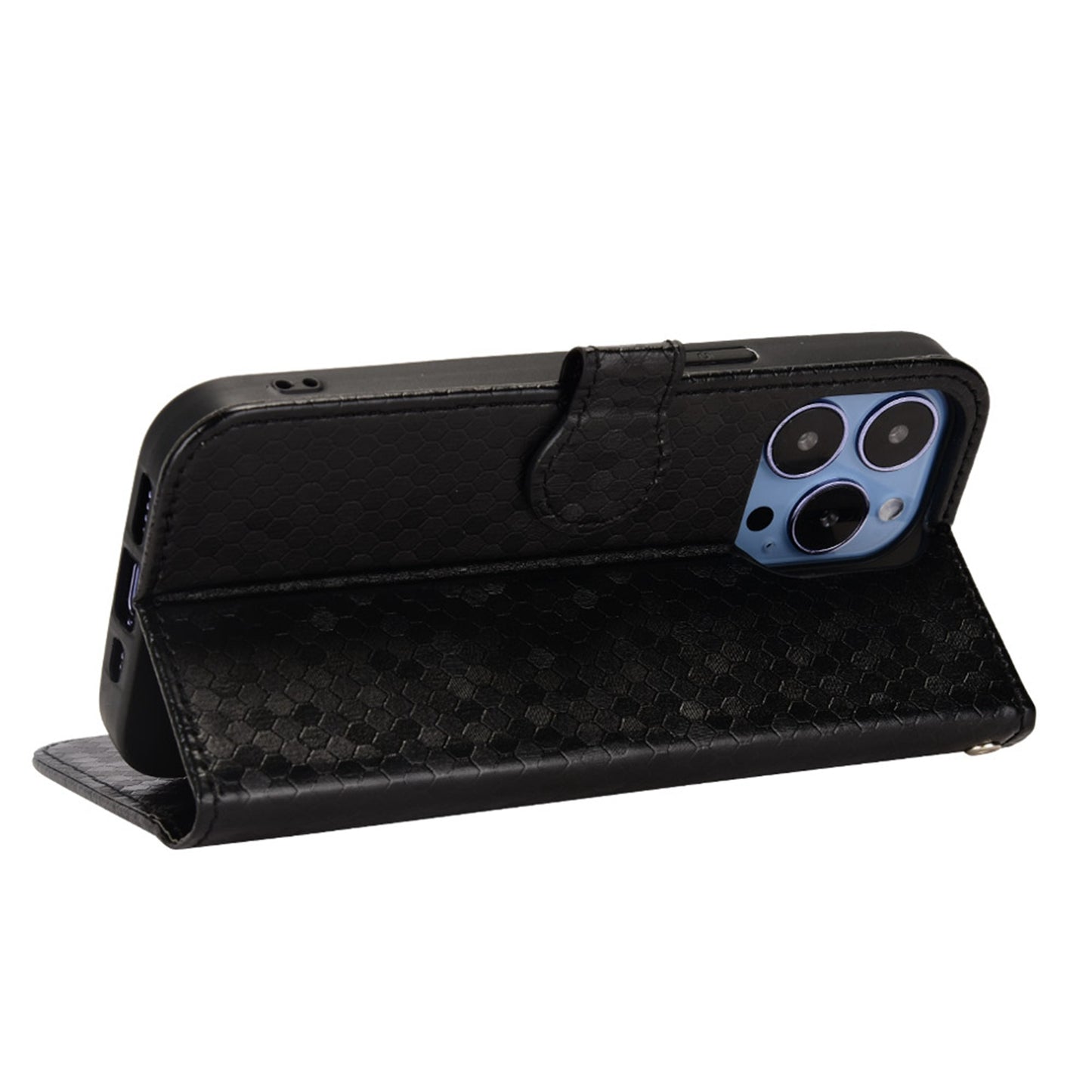 For iPhone 13 Pro 6.1 inch Anti-scratch Imprinted Dot Pattern PU Leather Phone Case Wallet Stand Flip Phone Shell Bag