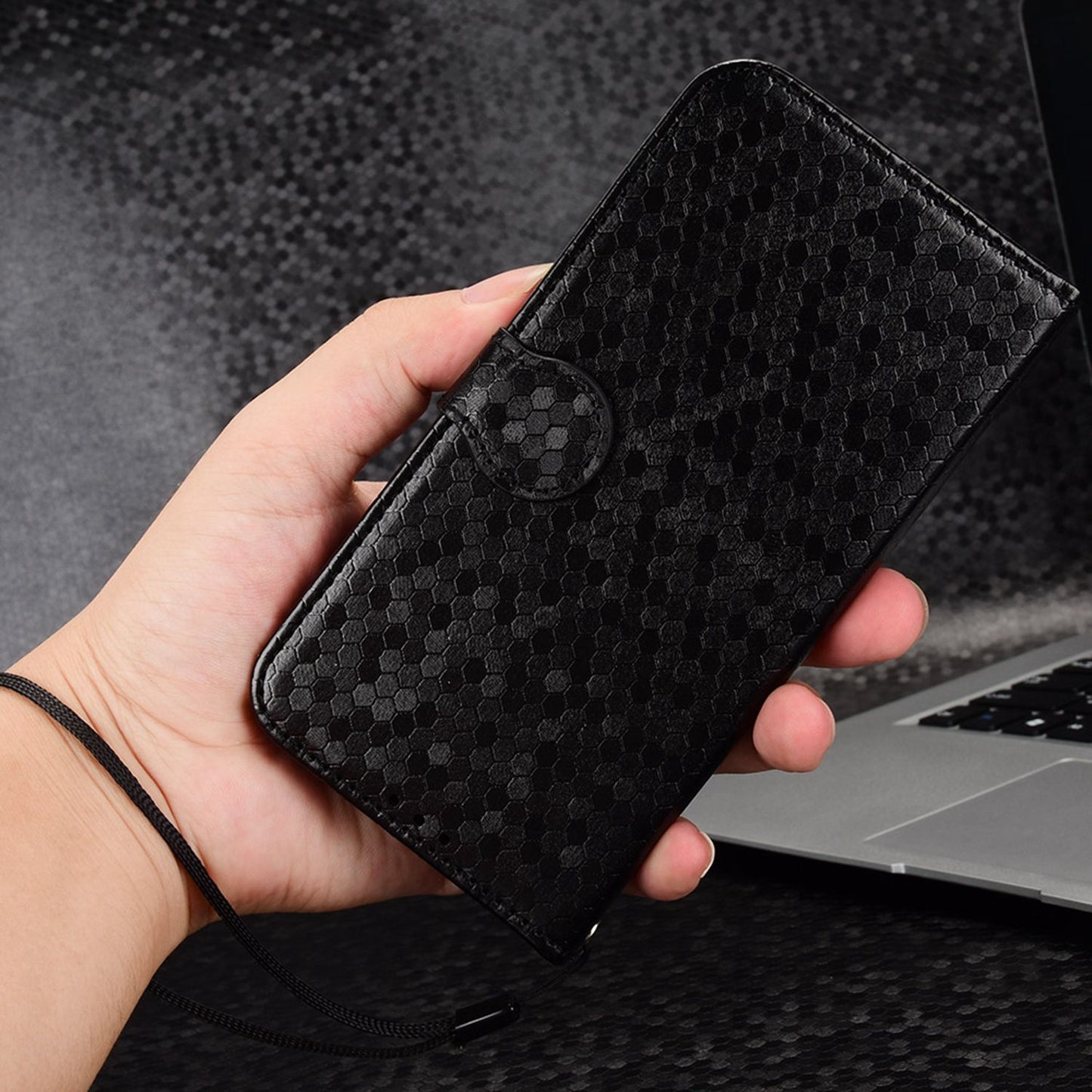 For iPhone 13 Pro 6.1 inch Anti-scratch Imprinted Dot Pattern PU Leather Phone Case Wallet Stand Flip Phone Shell Bag