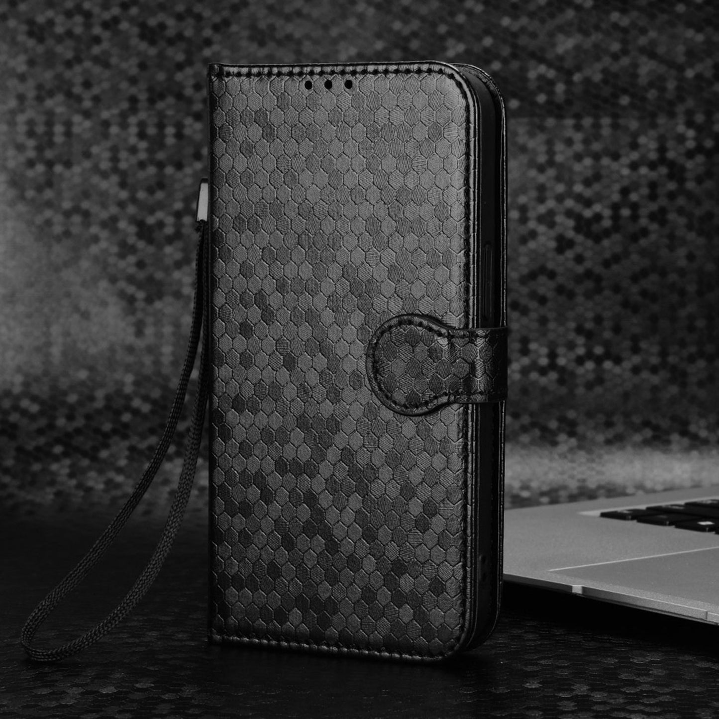 For iPhone 13 Pro 6.1 inch Anti-scratch Imprinted Dot Pattern PU Leather Phone Case Wallet Stand Flip Phone Shell Bag