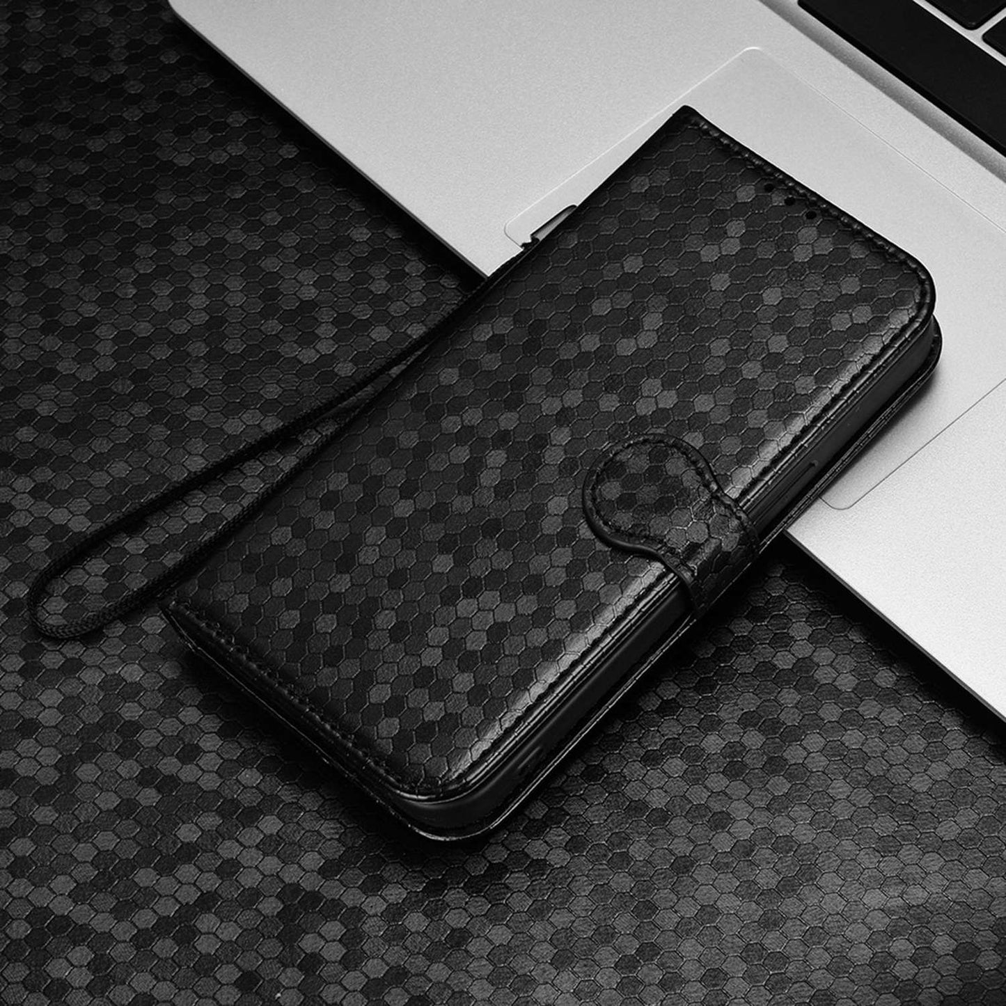 For iPhone 13 Pro 6.1 inch Anti-scratch Imprinted Dot Pattern PU Leather Phone Case Wallet Stand Flip Phone Shell Bag