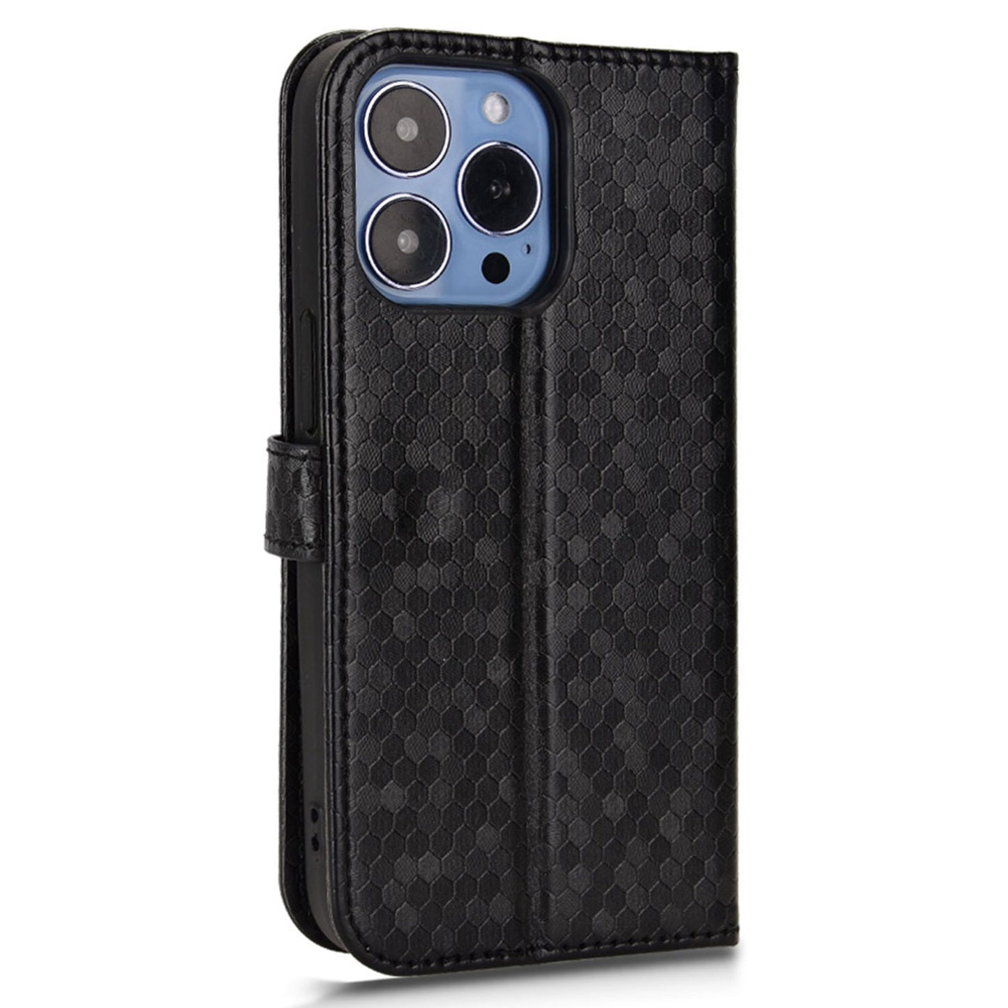 For iPhone 13 Pro 6.1 inch Anti-scratch Imprinted Dot Pattern PU Leather Phone Case Wallet Stand Flip Phone Shell Bag