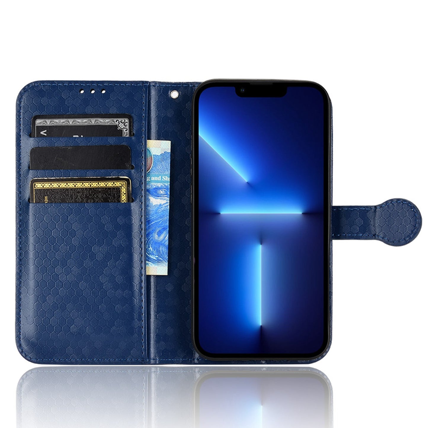 For iPhone 13 Pro 6.1 inch Anti-scratch Imprinted Dot Pattern PU Leather Phone Case Wallet Stand Flip Phone Shell Bag