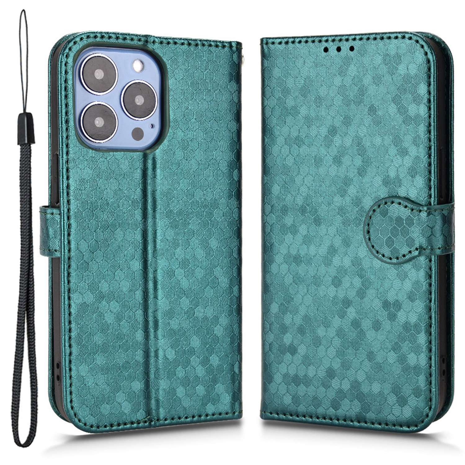 For iPhone 13 Pro 6.1 inch Anti-scratch Imprinted Dot Pattern PU Leather Phone Case Wallet Stand Flip Phone Shell Bag