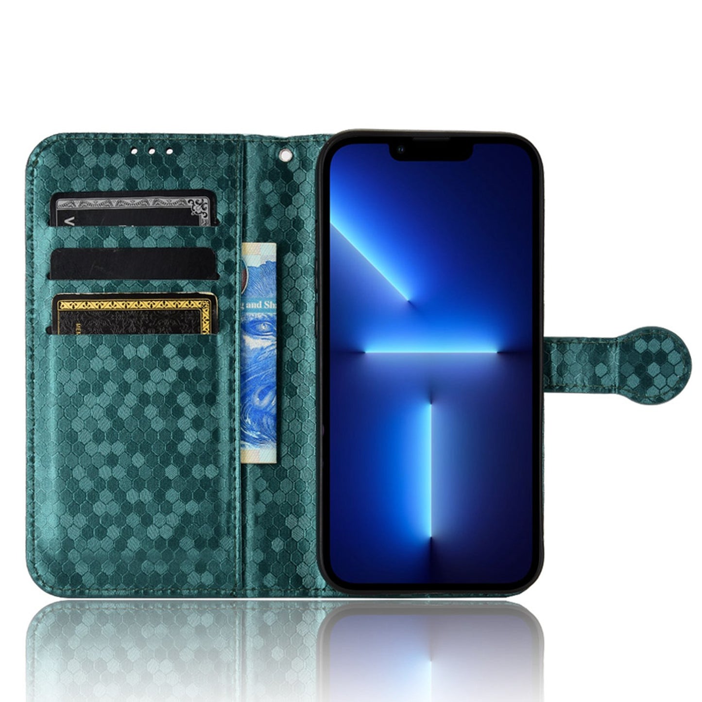 For iPhone 13 Pro 6.1 inch Anti-scratch Imprinted Dot Pattern PU Leather Phone Case Wallet Stand Flip Phone Shell Bag
