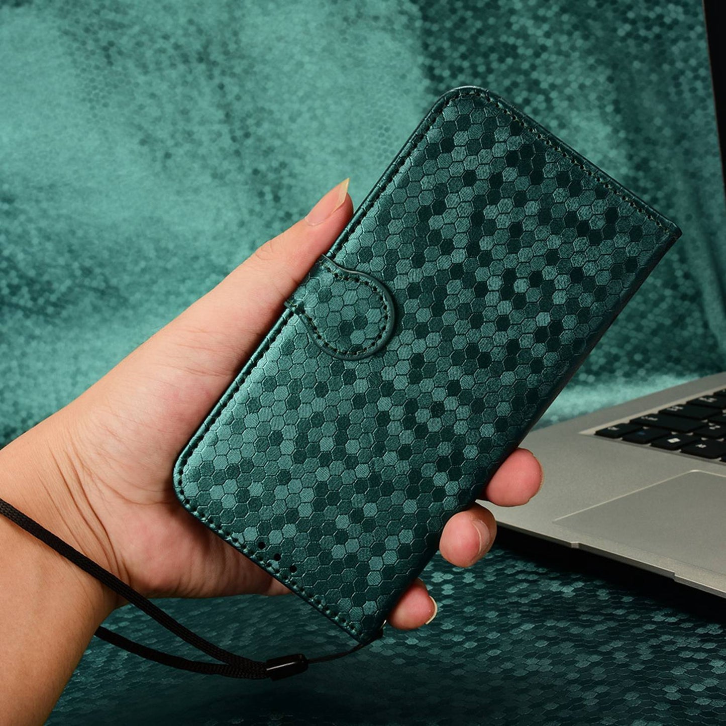 For iPhone 13 Pro 6.1 inch Anti-scratch Imprinted Dot Pattern PU Leather Phone Case Wallet Stand Flip Phone Shell Bag