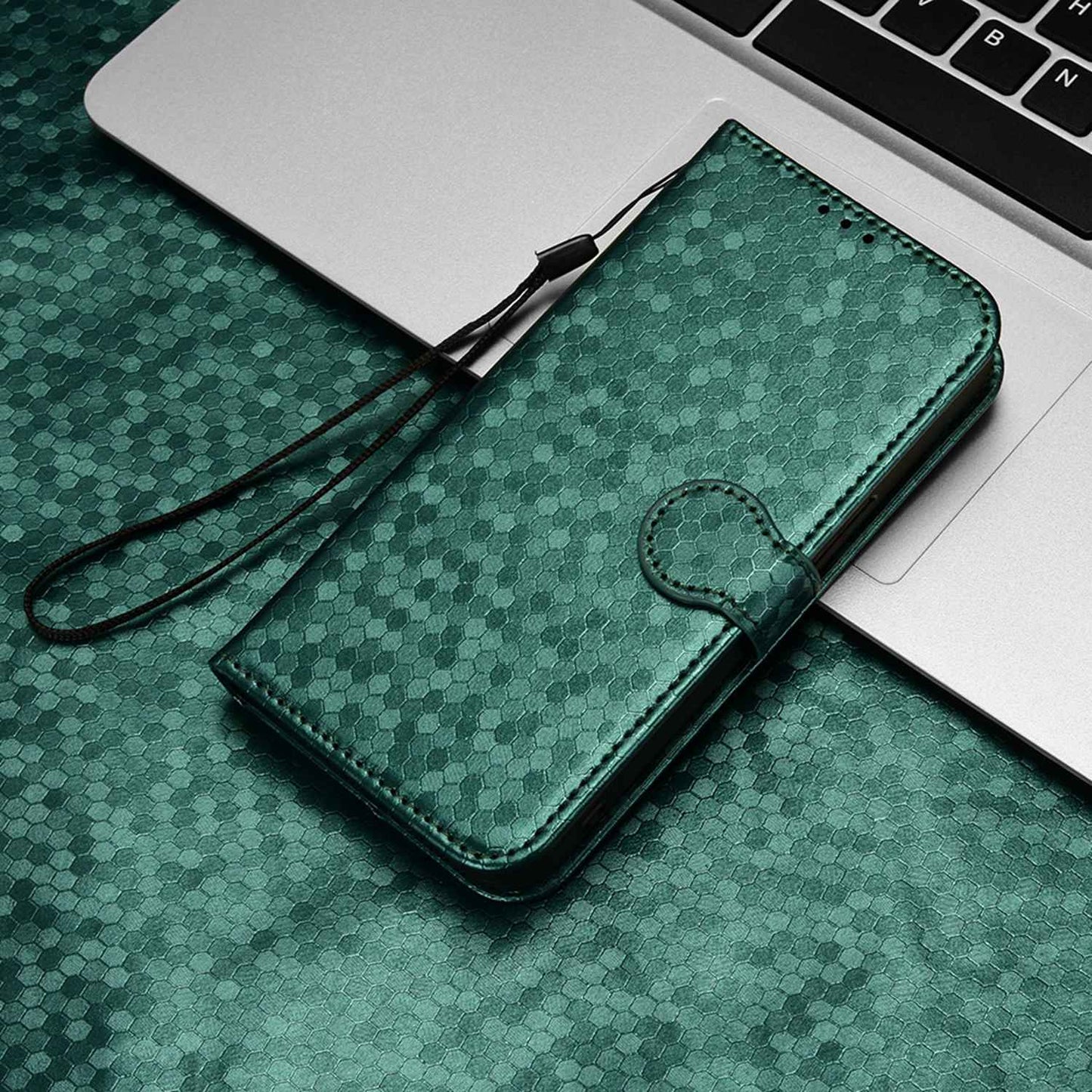 For iPhone 13 Pro 6.1 inch Anti-scratch Imprinted Dot Pattern PU Leather Phone Case Wallet Stand Flip Phone Shell Bag