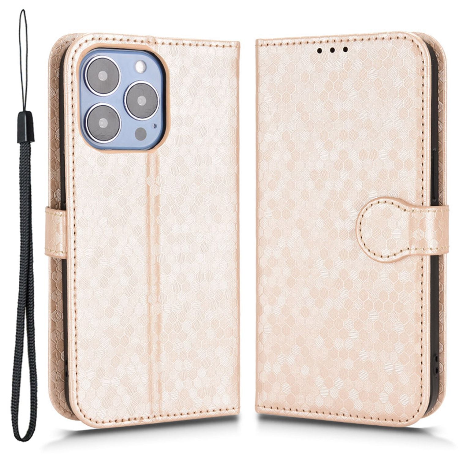 For iPhone 13 Pro 6.1 inch Anti-scratch Imprinted Dot Pattern PU Leather Phone Case Wallet Stand Flip Phone Shell Bag