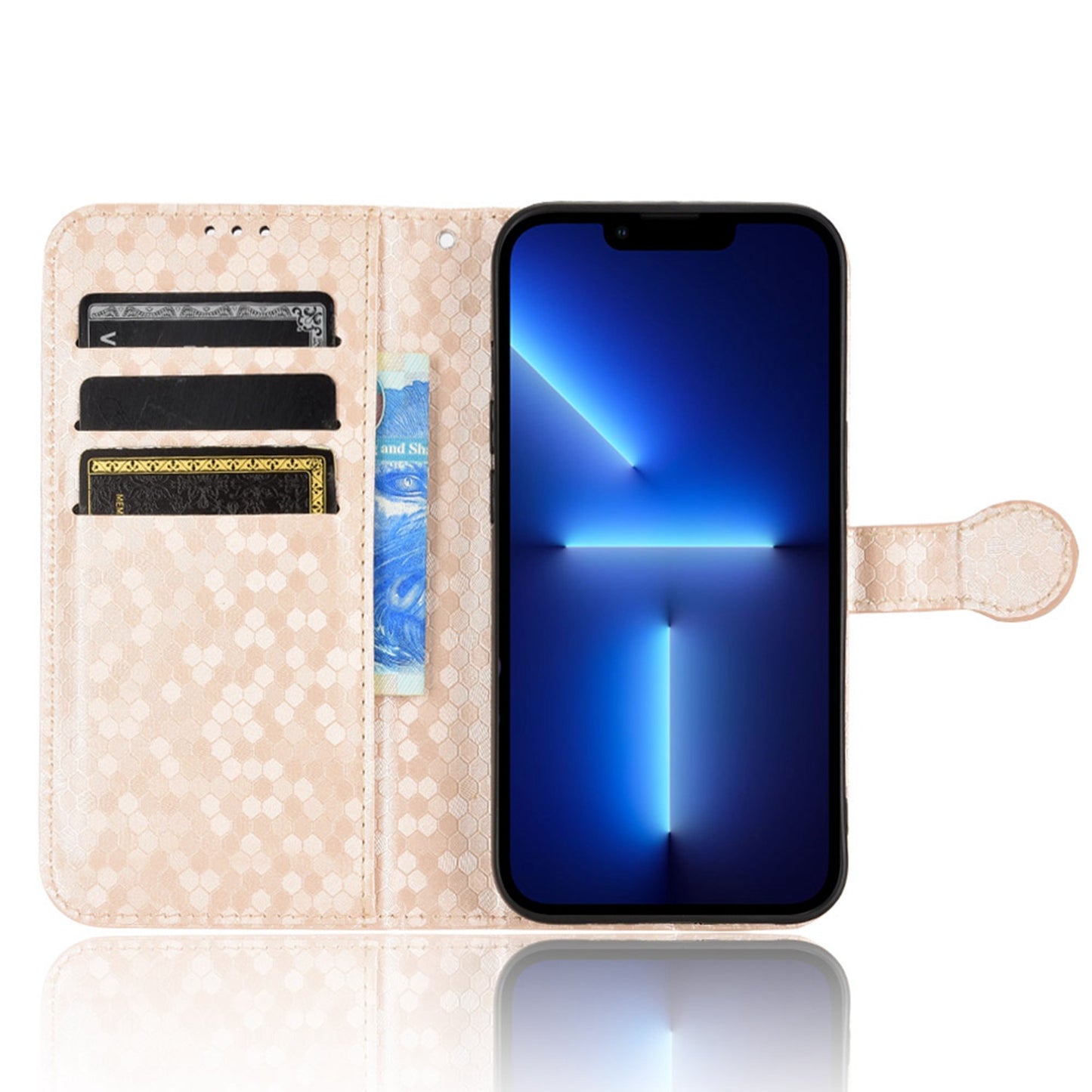 For iPhone 13 Pro 6.1 inch Anti-scratch Imprinted Dot Pattern PU Leather Phone Case Wallet Stand Flip Phone Shell Bag