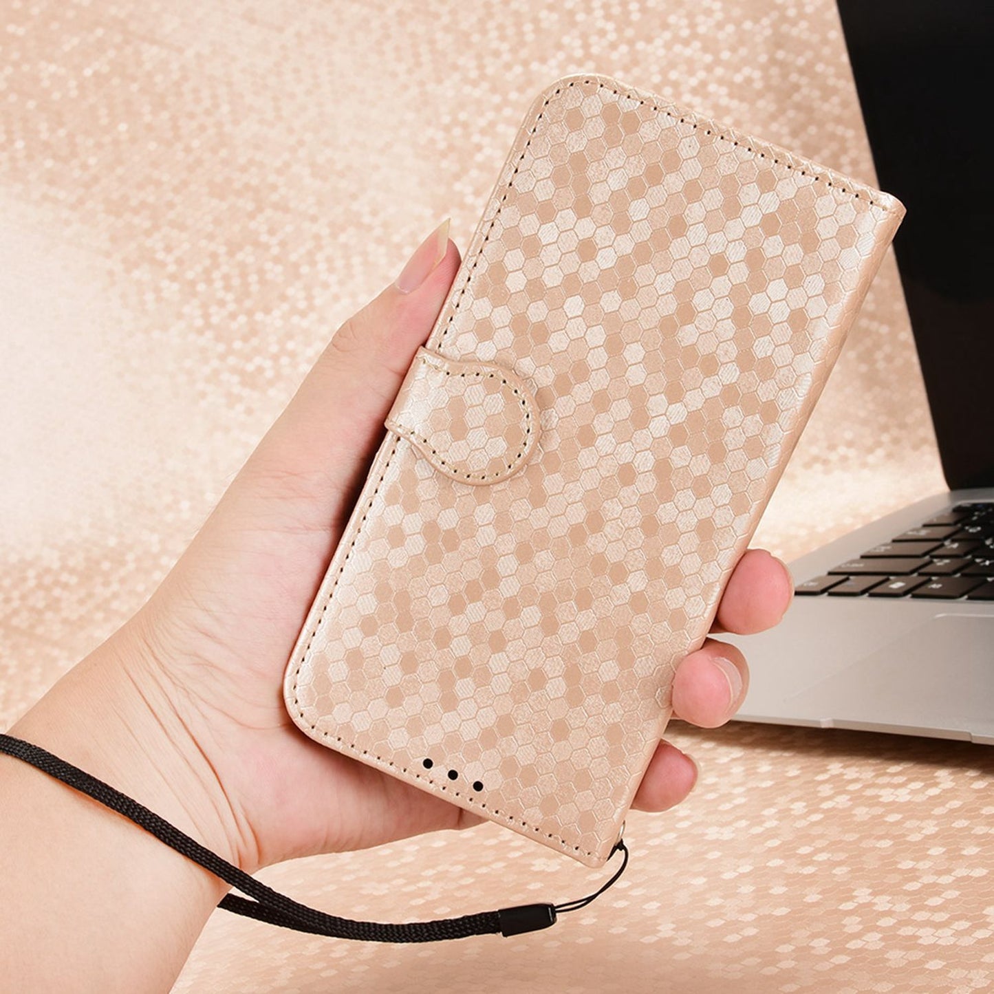 For iPhone 13 Pro 6.1 inch Anti-scratch Imprinted Dot Pattern PU Leather Phone Case Wallet Stand Flip Phone Shell Bag
