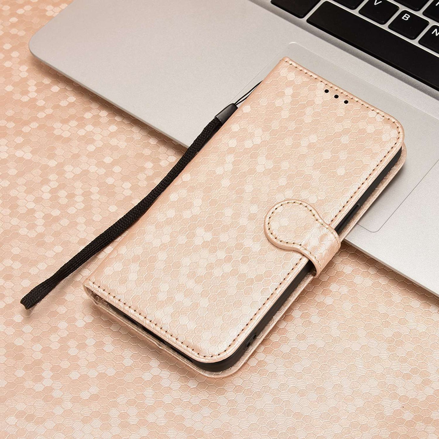 For iPhone 13 Pro 6.1 inch Anti-scratch Imprinted Dot Pattern PU Leather Phone Case Wallet Stand Flip Phone Shell Bag