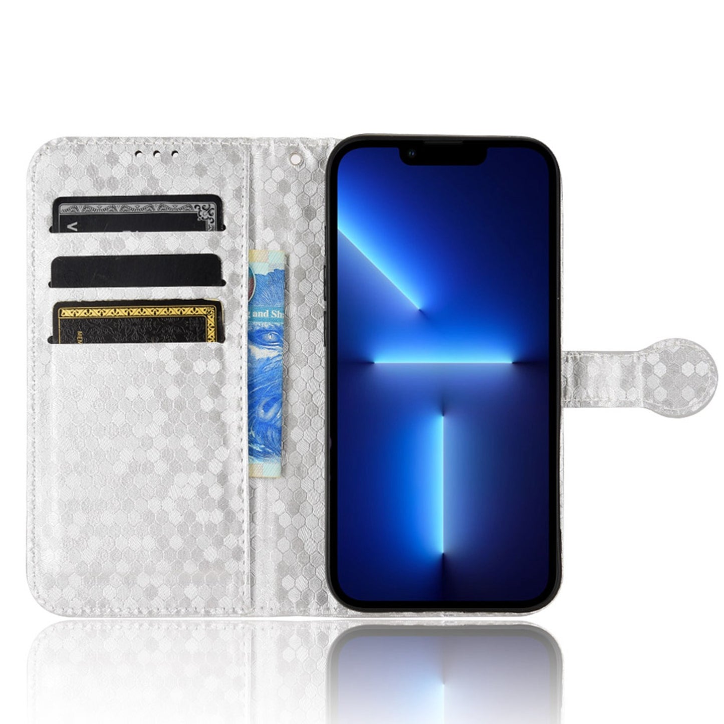 For iPhone 13 Pro 6.1 inch Anti-scratch Imprinted Dot Pattern PU Leather Phone Case Wallet Stand Flip Phone Shell Bag