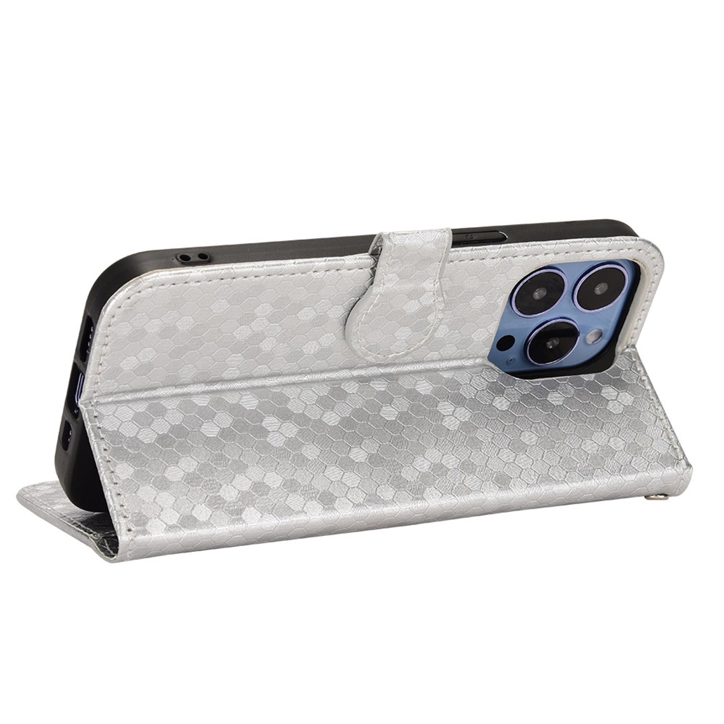 For iPhone 13 Pro 6.1 inch Anti-scratch Imprinted Dot Pattern PU Leather Phone Case Wallet Stand Flip Phone Shell Bag