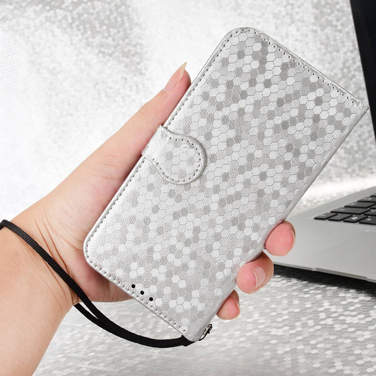 For iPhone 13 Pro 6.1 inch Anti-scratch Imprinted Dot Pattern PU Leather Phone Case Wallet Stand Flip Phone Shell Bag