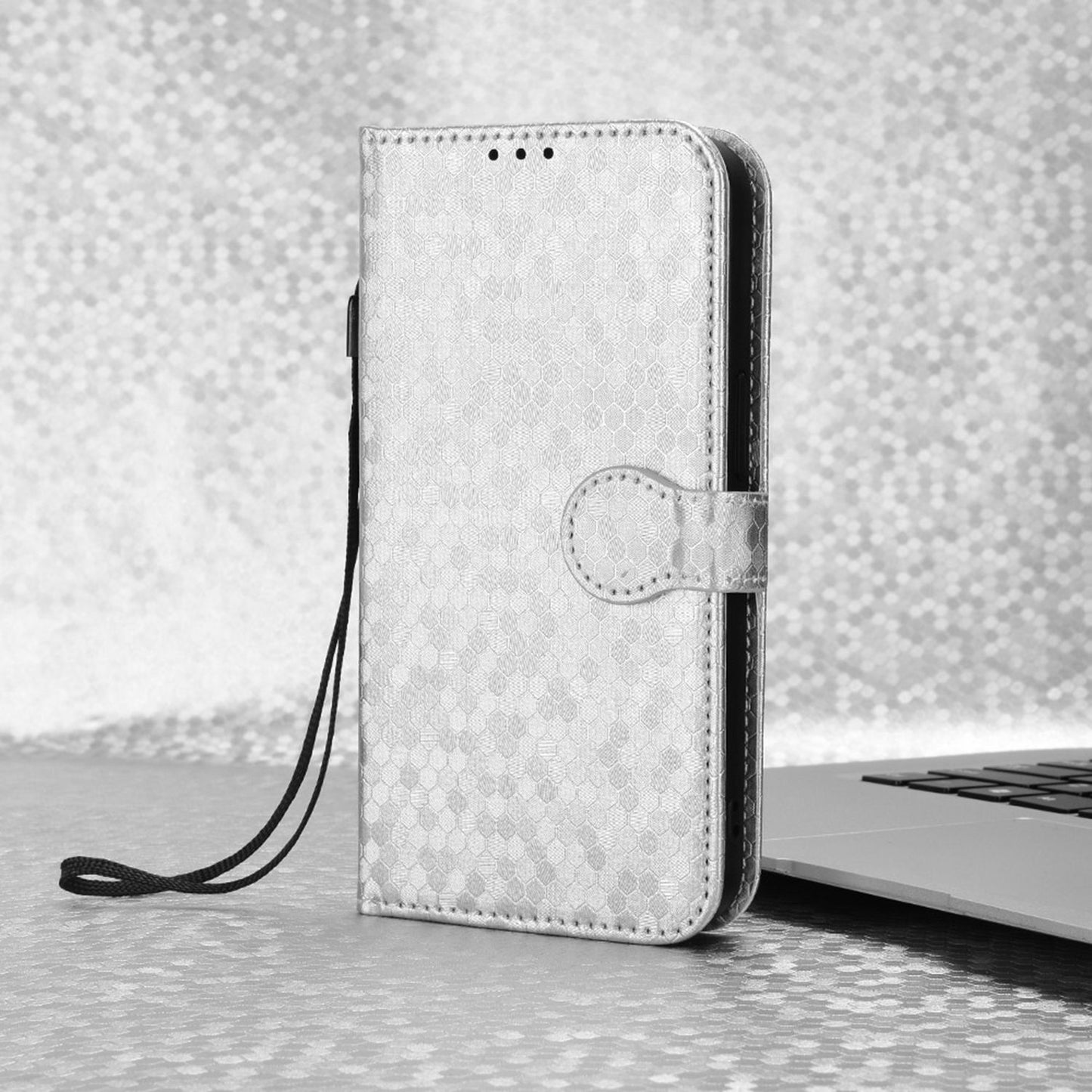 For iPhone 13 Pro 6.1 inch Anti-scratch Imprinted Dot Pattern PU Leather Phone Case Wallet Stand Flip Phone Shell Bag