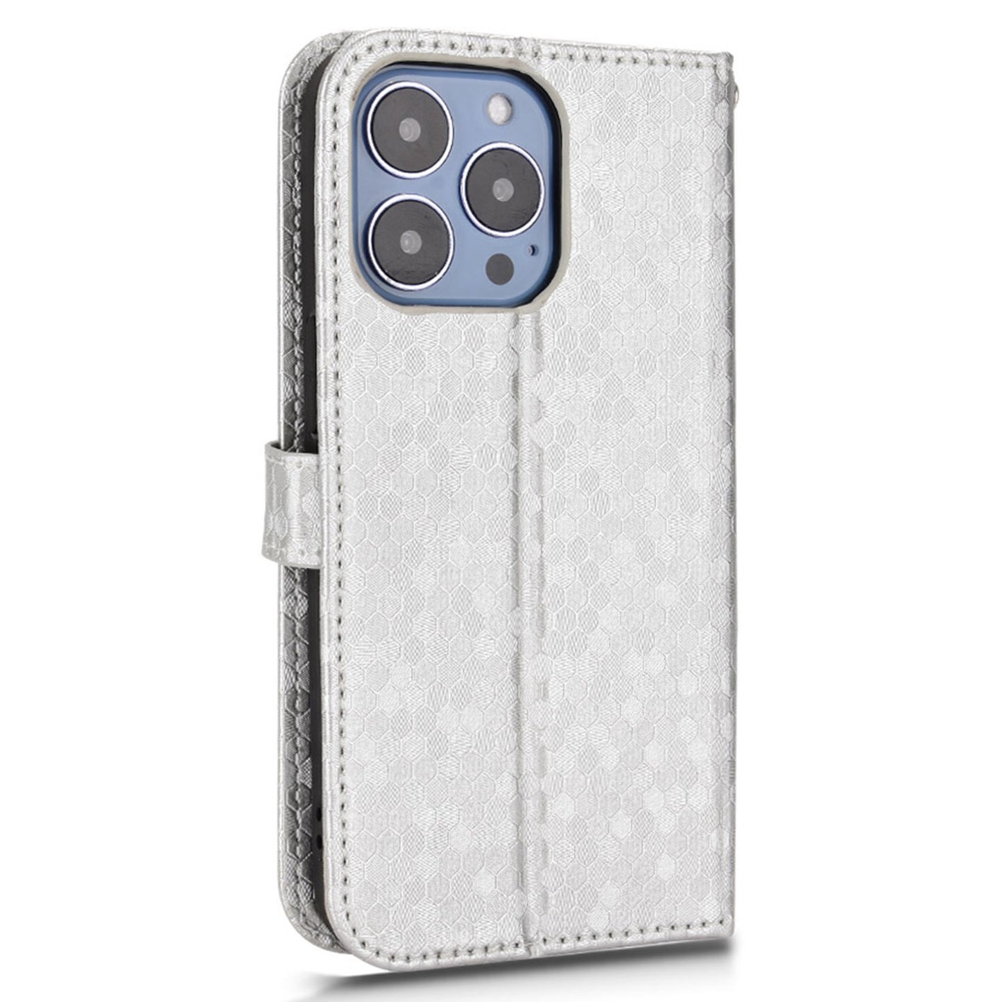 For iPhone 13 Pro 6.1 inch Anti-scratch Imprinted Dot Pattern PU Leather Phone Case Wallet Stand Flip Phone Shell Bag