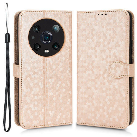 For Honor Magic4 Pro 5G Anti-dust PU Leather Phone Case Imprinted Dot Pattern Wallet Stand Flip Mobile Phone Cover