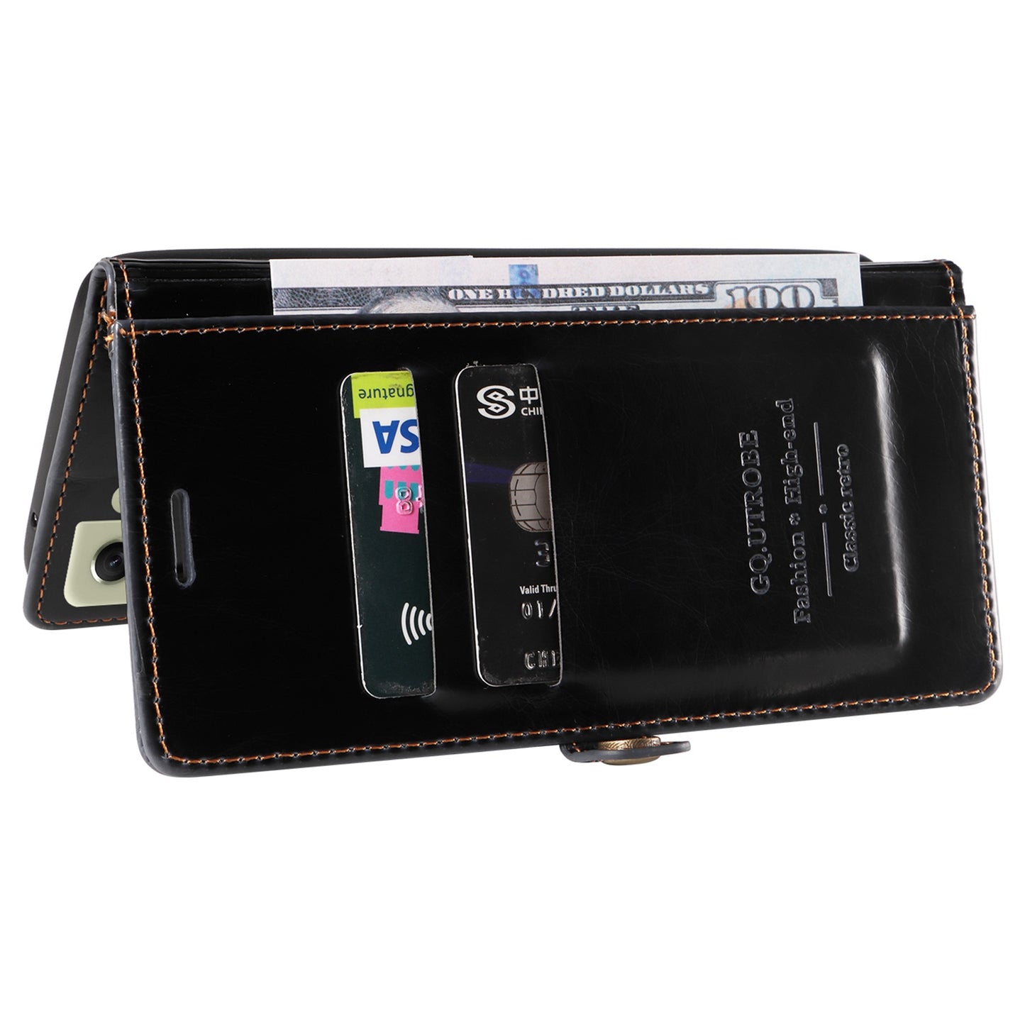 GQ.UTROBE 010 Series RFID Blocking PU Leather+TPU Phone Cover for Samsung Galaxy S22+ 5G, Anti-dust Anti-scratch Phone Supporting Stand Wallet Case