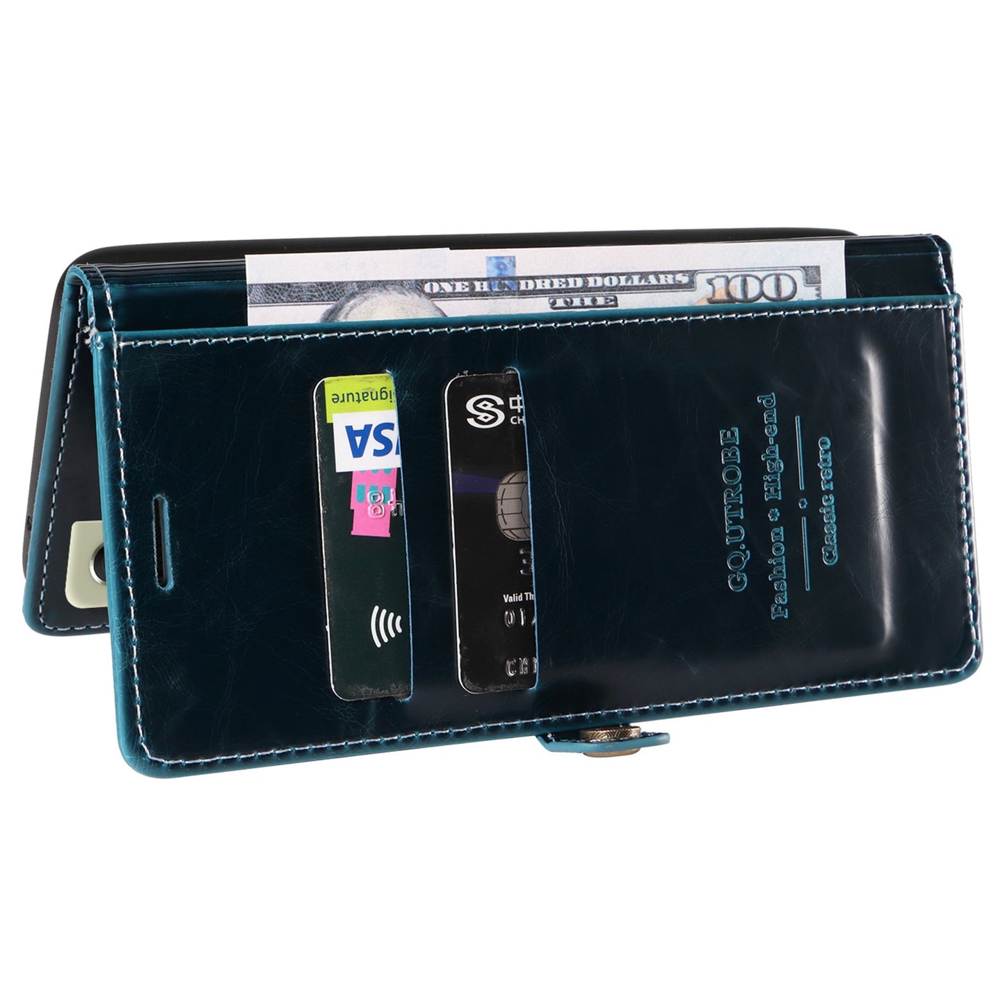 GQ.UTROBE 010 Series RFID Blocking PU Leather+TPU Phone Cover for Samsung Galaxy S22+ 5G, Anti-dust Anti-scratch Phone Supporting Stand Wallet Case