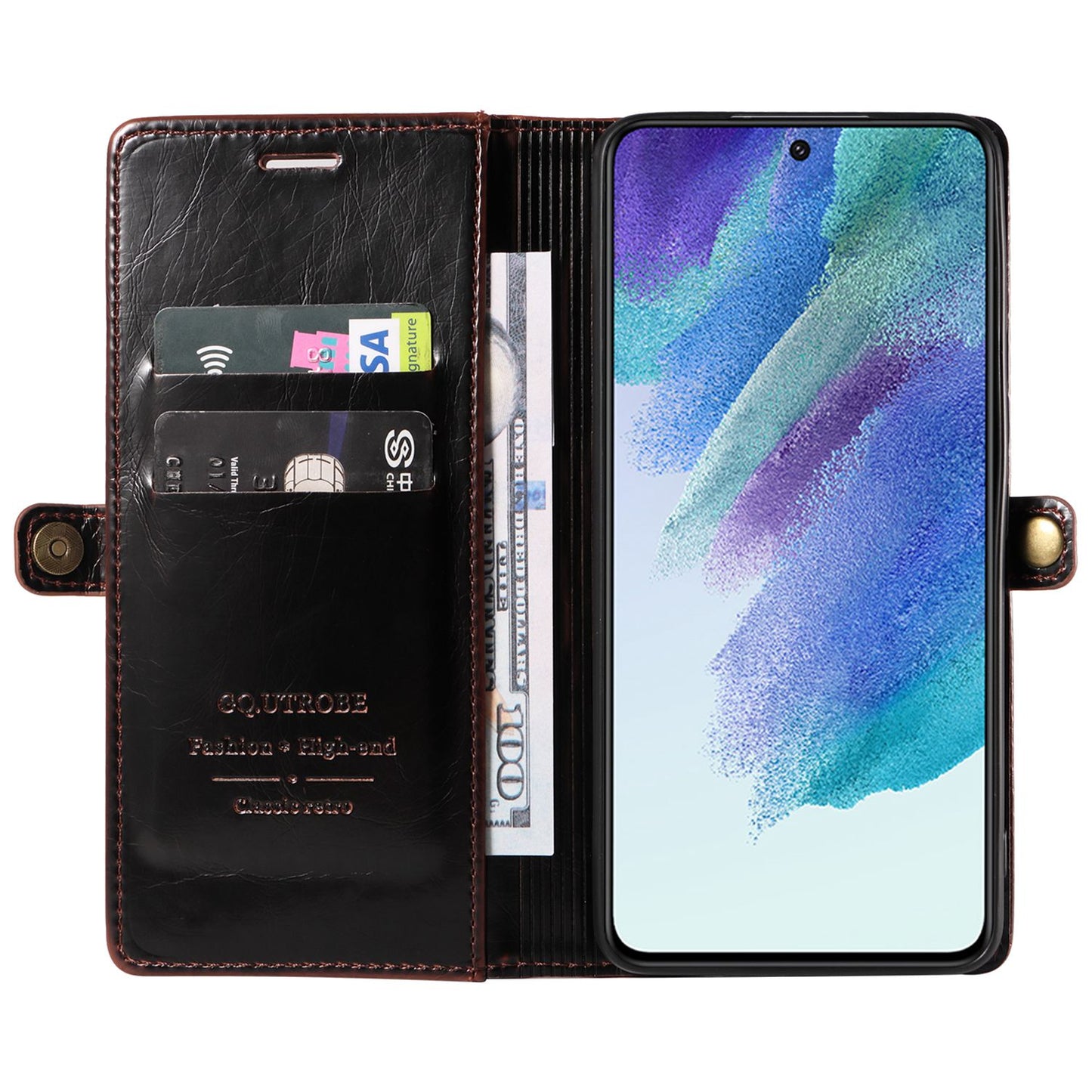 GQ.UTROBE 010 Series RFID Blocking PU Leather+TPU Phone Cover for Samsung Galaxy S22+ 5G, Anti-dust Anti-scratch Phone Supporting Stand Wallet Case