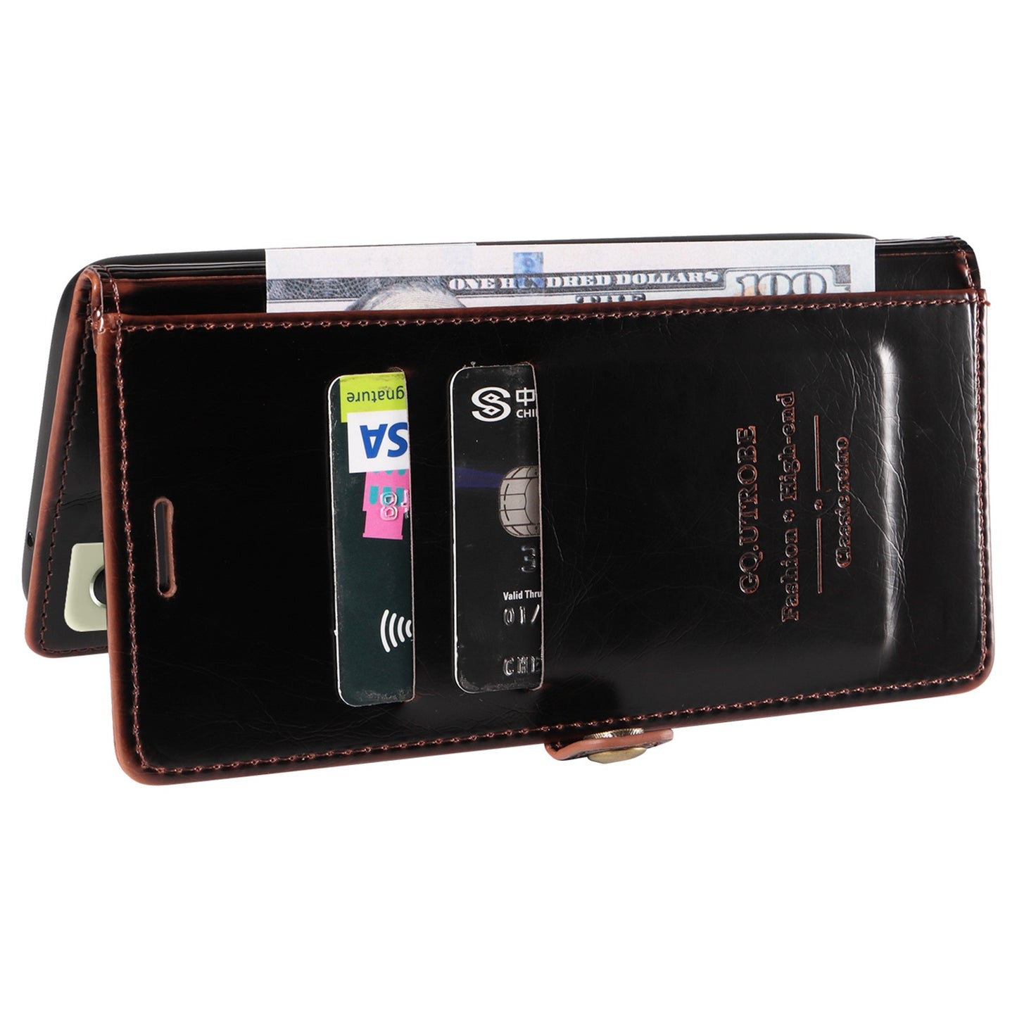 GQ.UTROBE 010 Series RFID Blocking PU Leather+TPU Phone Cover for Samsung Galaxy S22+ 5G, Anti-dust Anti-scratch Phone Supporting Stand Wallet Case