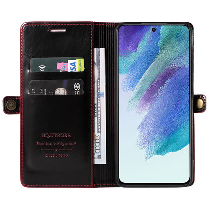 GQ.UTROBE 010 Series RFID Blocking PU Leather+TPU Phone Cover for Samsung Galaxy S22+ 5G, Anti-dust Anti-scratch Phone Supporting Stand Wallet Case