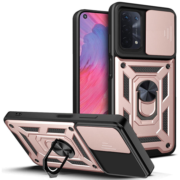 For Oppo A74 5G Multifunction Kickstand PC + TPU Hybrid Cover Slide Camera Protection Phone Case