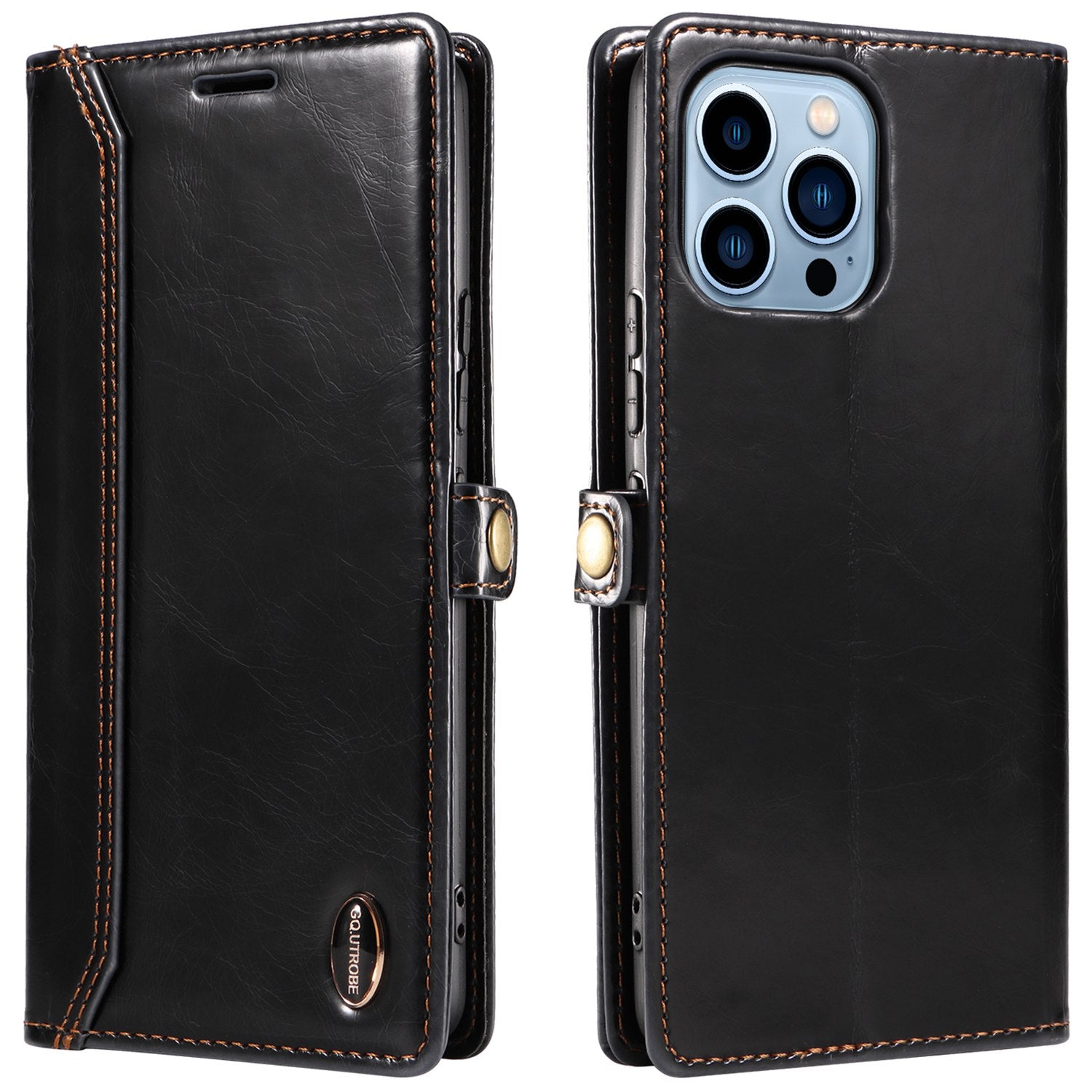 GQ.UTROBE 010 Series Phone Cover for iPhone 13 Pro 6.1 inch Fully Wrapped RFID Blocking PU Leather Cell Phone Wallet Case with Viewing Stand