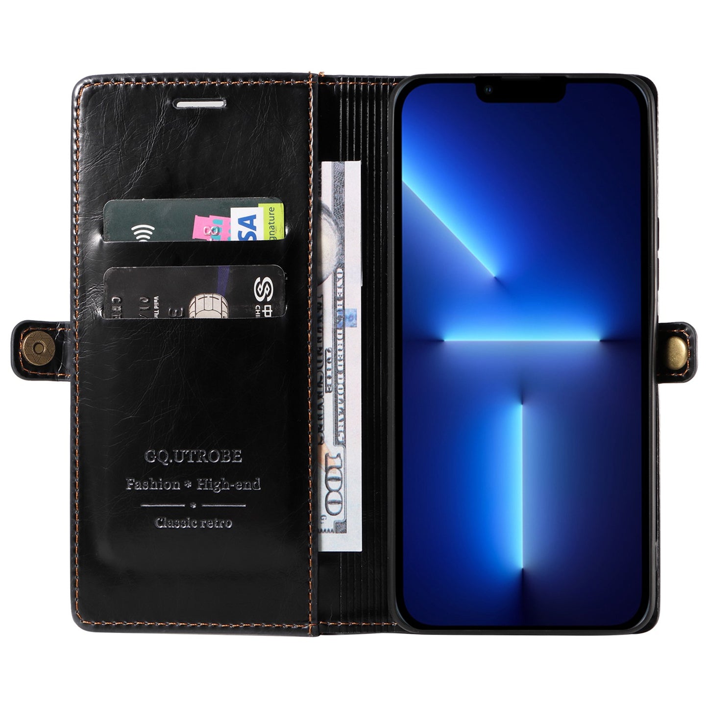 GQ.UTROBE 010 Series Phone Cover for iPhone 13 Pro 6.1 inch Fully Wrapped RFID Blocking PU Leather Cell Phone Wallet Case with Viewing Stand