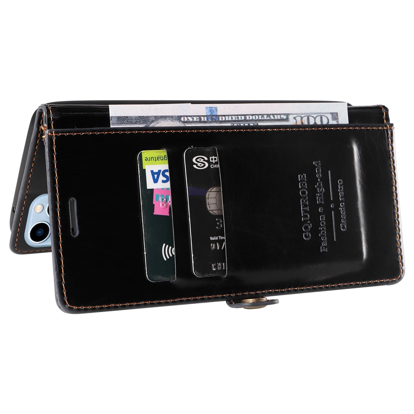 GQ.UTROBE 010 Series Phone Cover for iPhone 13 Pro 6.1 inch Fully Wrapped RFID Blocking PU Leather Cell Phone Wallet Case with Viewing Stand