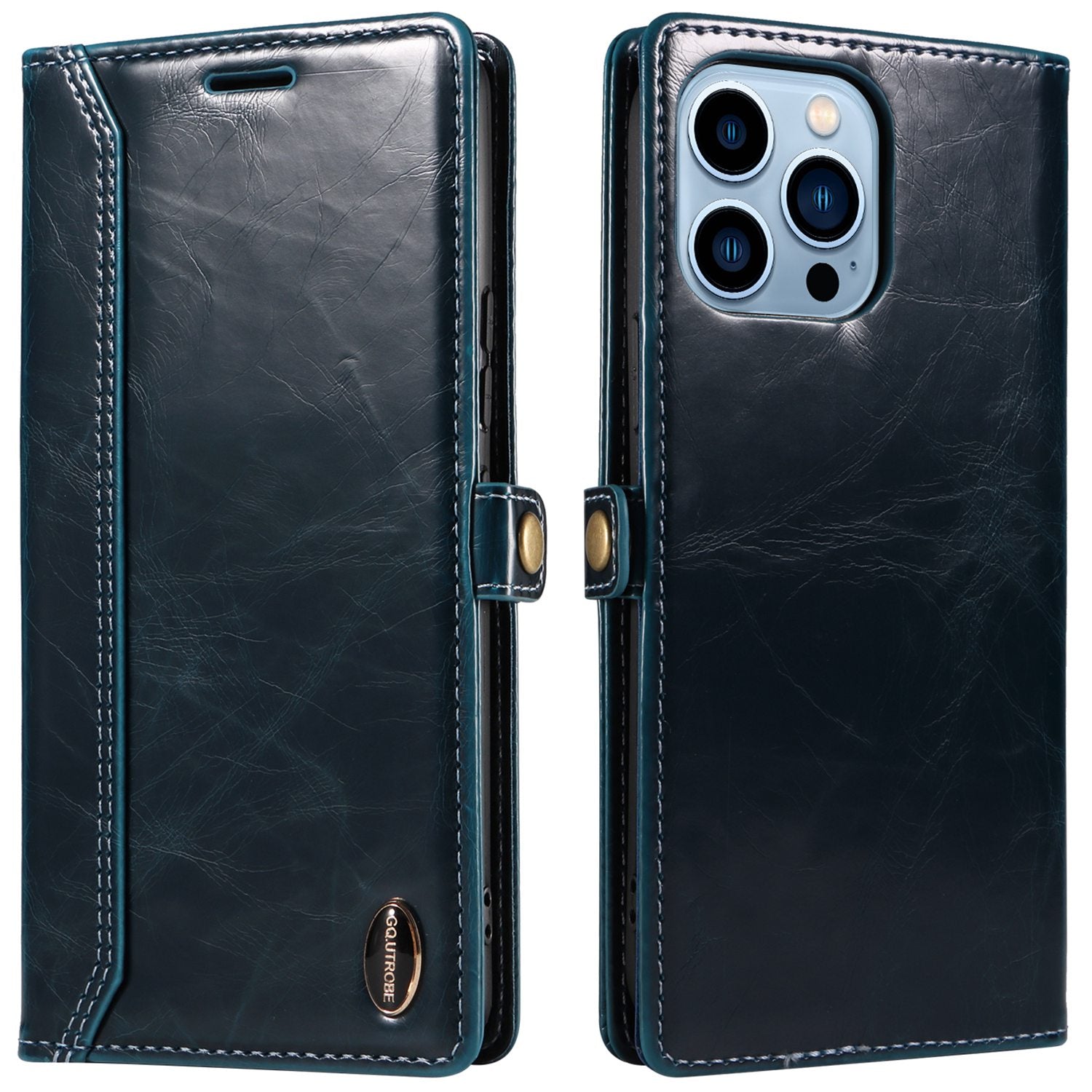 GQ.UTROBE 010 Series Phone Cover for iPhone 13 Pro 6.1 inch Fully Wrapped RFID Blocking PU Leather Cell Phone Wallet Case with Viewing Stand