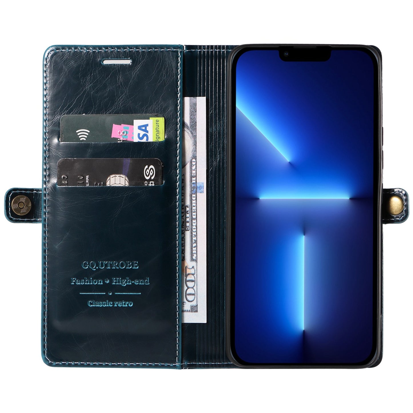 GQ.UTROBE 010 Series Phone Cover for iPhone 13 Pro 6.1 inch Fully Wrapped RFID Blocking PU Leather Cell Phone Wallet Case with Viewing Stand