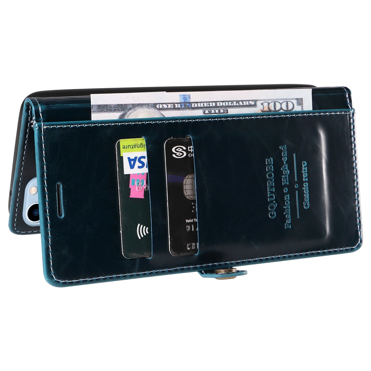 GQ.UTROBE 010 Series Phone Cover for iPhone 13 Pro 6.1 inch Fully Wrapped RFID Blocking PU Leather Cell Phone Wallet Case with Viewing Stand