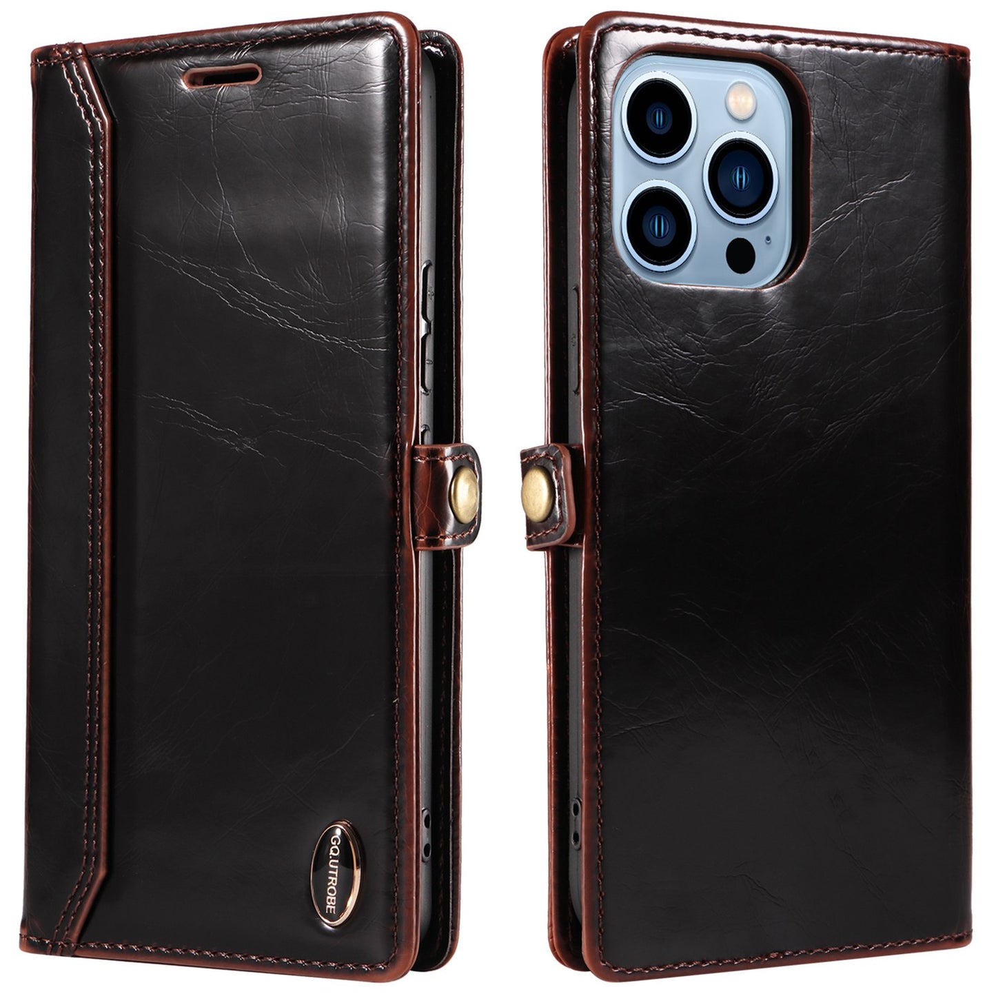 GQ.UTROBE 010 Series Phone Cover for iPhone 13 Pro 6.1 inch Fully Wrapped RFID Blocking PU Leather Cell Phone Wallet Case with Viewing Stand