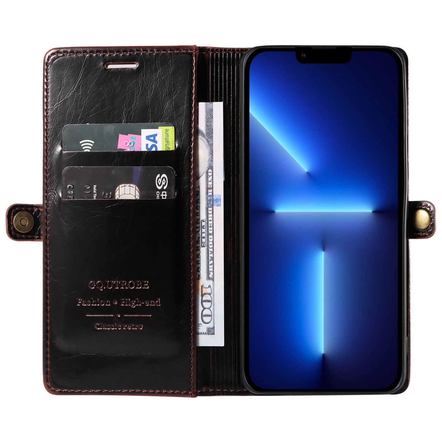 GQ.UTROBE 010 Series Phone Cover for iPhone 13 Pro 6.1 inch Fully Wrapped RFID Blocking PU Leather Cell Phone Wallet Case with Viewing Stand
