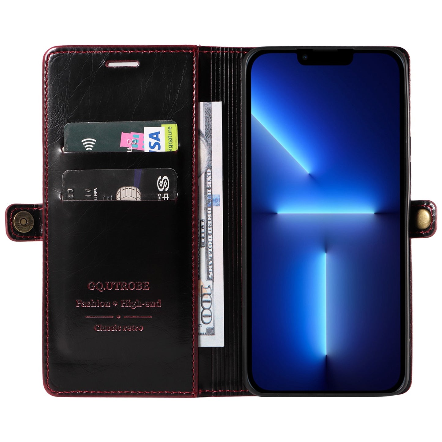 GQ.UTROBE 010 Series Phone Cover for iPhone 13 Pro 6.1 inch Fully Wrapped RFID Blocking PU Leather Cell Phone Wallet Case with Viewing Stand