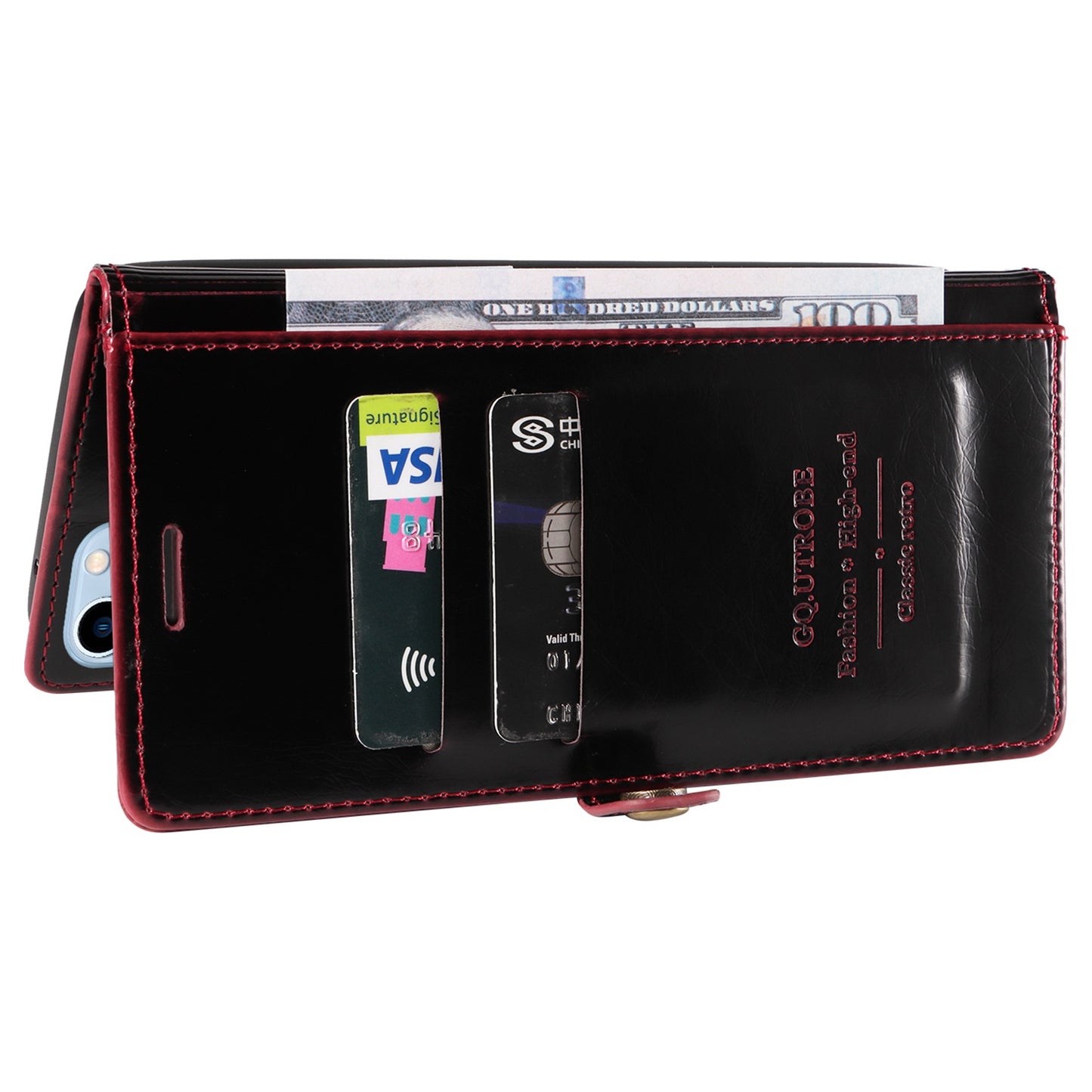 GQ.UTROBE 010 Series Phone Cover for iPhone 13 Pro 6.1 inch Fully Wrapped RFID Blocking PU Leather Cell Phone Wallet Case with Viewing Stand