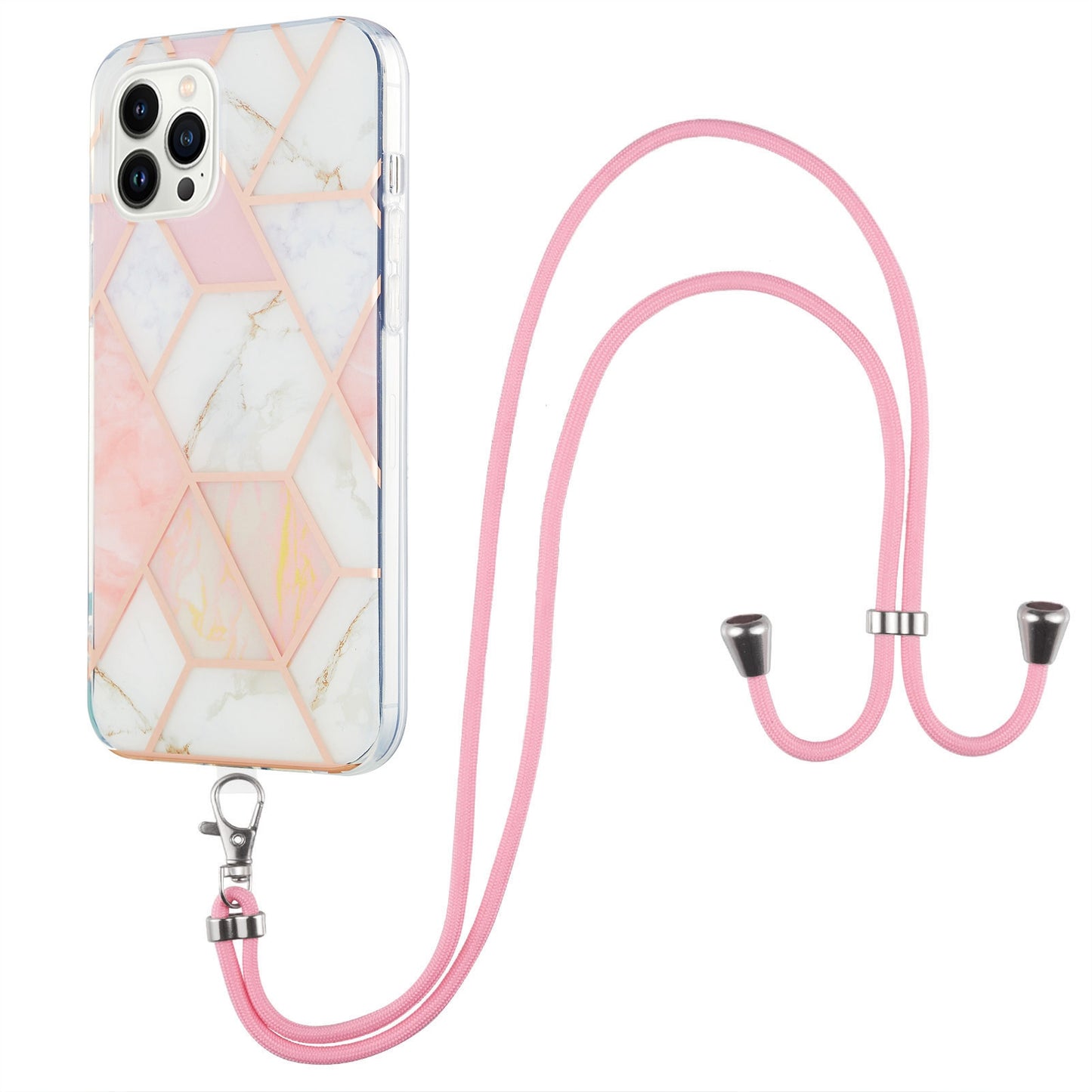 YB IMD Series-5 Back Cover for iPhone 14 Pro 6.1 inch, Anti-drop IML Electroplating Splicing Marble Pattern TPU Phone Case Anti-scratch Shell with Lanyard