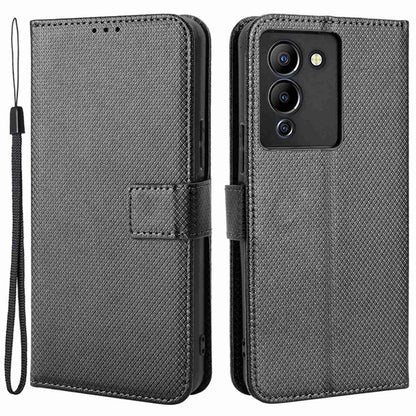 For Infinix Note 12 G96 4G/Note 12 Turbo Drop-proof Phone Flip Wallet Case Anti-wear Diamond Texture PU Leather Cover Stand Card Holder with Wrist Strap
