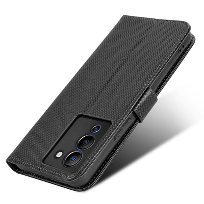 For Infinix Note 12 G96 4G/Note 12 Turbo Drop-proof Phone Flip Wallet Case Anti-wear Diamond Texture PU Leather Cover Stand Card Holder with Wrist Strap