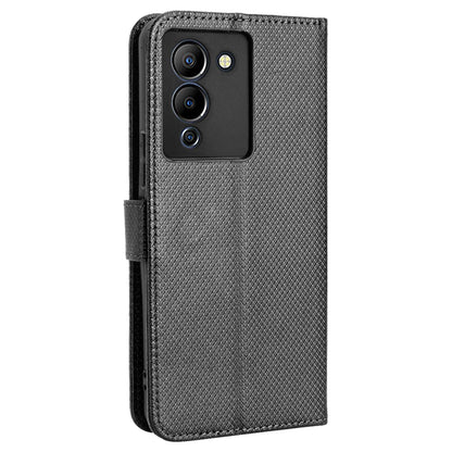 For Infinix Note 12 G96 4G/Note 12 Turbo Drop-proof Phone Flip Wallet Case Anti-wear Diamond Texture PU Leather Cover Stand Card Holder with Wrist Strap